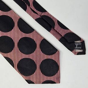 ROBERT TALBOTT BEST OF CLASS SILK TIE PINK BLACK POLKA DOT STRIPE SATIN 4" X 59"
